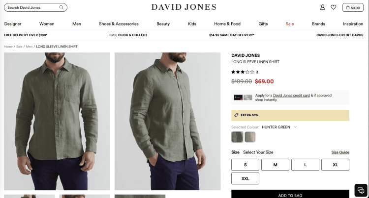 David Jones: Long Sleeve Linen Shirt – Was $109.00, now $69.00